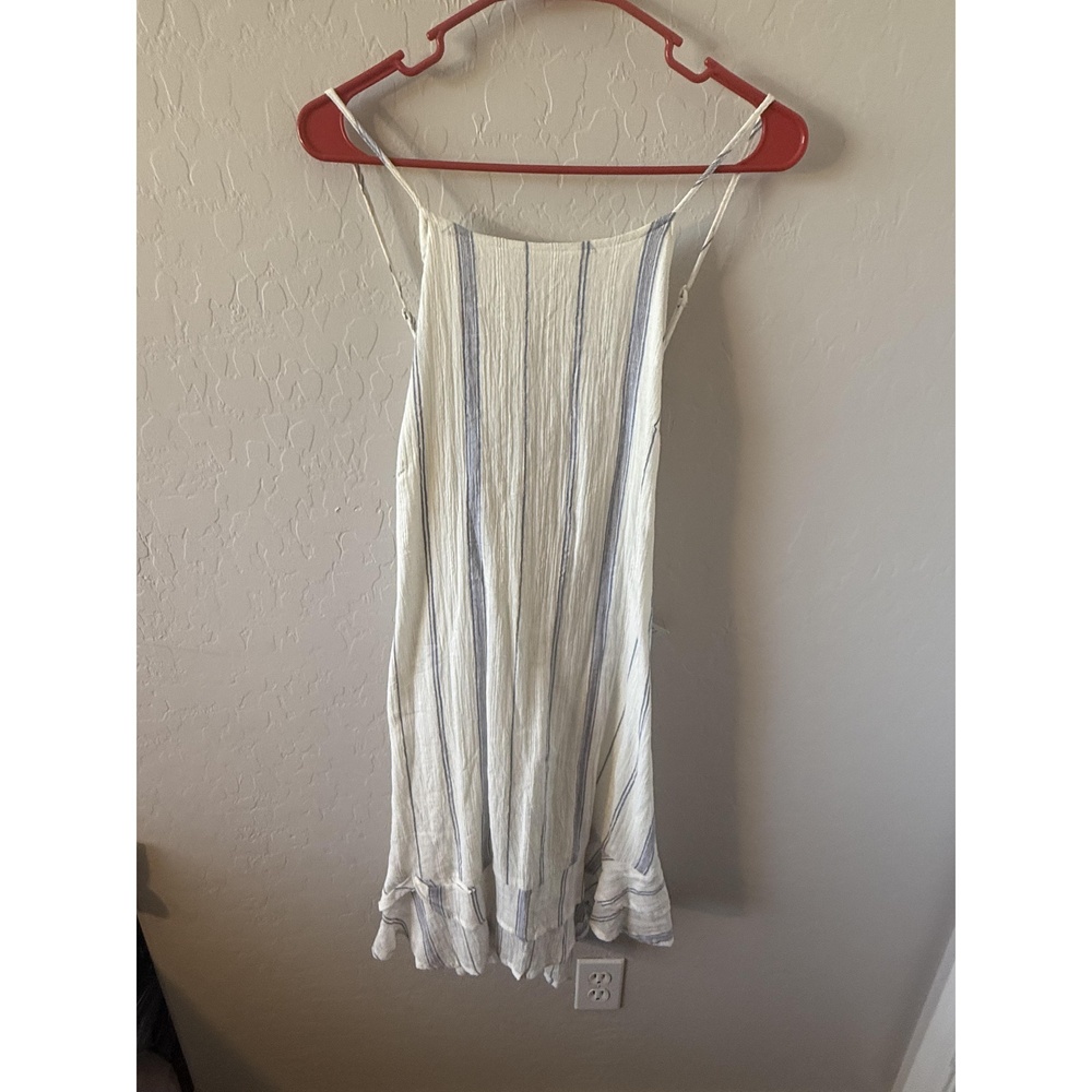NWT Lagaci Dress Womens XL Blue White Spaghetti Straps Ruffled Hem Beachy Resort